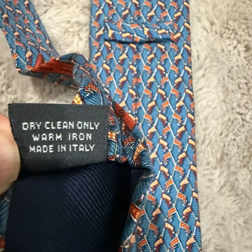 Ermenegildo Zegna‎ Made in Italy Silk Tie Blue with Polo Mallet Pattern Designer